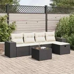 vidaXL 6-tlg. Garten-Sofagarnitur mit Kissen Schwarz Poly Rattan