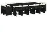 vidaXL 15-tlg. Garten-Essgruppe mit Kissen Schwarz Poly Rattan