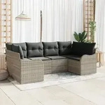 vidaXL 6-teilige Garten-Sofa-Set mit Kissen Hellgrau Poly-Rattan