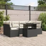 vidaXL 7-teiliges Garten Sofa Set mit Kissen Schwarz Poly Rattan