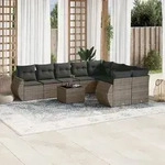 vidaXL 10-tlg. Garten-Sofagarnitur mit Kissen Grau Poly Rattan