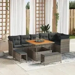 vidaXL 9-teiliges Garten-Sofa-Set mit Kissen Grau Poly-Rattan Akazie