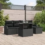 vidaXL 6-teiliges Garten-Sofa-Set mit Kissen Schwarz Poly-Rattan