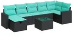 vidaXL 8-tlg. Garten-Sofagarnitur mit Kissen Schwarz Poly Rattan