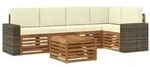 vidaXL Ecksofa Set mit Kissen 6 pcs Natur und Creme Massivholz Akazie