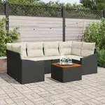 vidaXL 7-tlg. Garten-Sofagarnitur mit Kissen Schwarz Poly Rattan