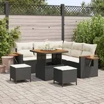 vidaXL 8-teiliges Garten Sofa Set mit Kissen Schwarz Poly Rattan Akazie