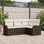 vidaXL 4-teilige Garten-Sofa-Set mit Kissen Braun Poly-Rattan