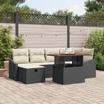 vidaXL 7-tlg. Garten-Sofagarnitur mit Kissen Schwarz Poly Rattan