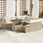 vidaXL 9-tlg. Garten-Sofagarnitur mit Kissen Beige Poly Rattan