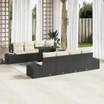 vidaXL 7-tlg. Garten-Sofagarnitur mit Kissen Schwarz Poly Rattan