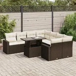 vidaXL 9-tlg. Garten-Sofagarnitur mit Kissen Braun Poly Rattan