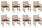 vidaXL Gartenst&uuml;hle 8 Stk. mit Weinroten Kissen Massivholz Teak