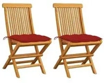 vidaXL Gartenst&uuml;hle mit Roten Kissen 2 Stk. Massivholz Teak