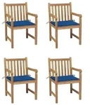 vidaXL Gartenst&uuml;hle 4 Stk. mit K&ouml;nigsblauen Kissen Massivholz Teak