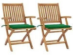 vidaXL Gartenst&uuml;hle 2 Stk. mit Gr&uuml;nen Kissen Teak Massivholz