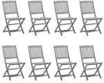vidaXL Klappbare Gartenst&uuml;hle 8 Stk. mit Kissen Massivholz Akazie