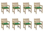 vidaXL Gartenst&uuml;hle 8 Stk. mit Gr&uuml;nen Kissen Massivholz Teak