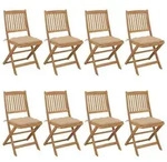 vidaXL Klappbare Gartenst&uuml;hle 8 Stk. mit Kissen Massivholz Akazie