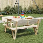 vidaXL Picknicktisch f&uuml;r 4 Kinder mit Schirmloch Massivholz Tanne