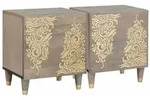 vidaXL Nachttisch mit T&uuml;r 2 pcs Grau 40 x 33 x 46 cm Massivholz Mango
