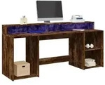 vidaXL LED-Schreibtisch R&auml;uchereiche 200x55x91 cm Holzwerkstoff