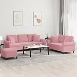 vidaXL 3-tlg. Sofagarnitur mit Kissen Rosa Samt