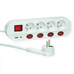 ROLINE 4-fach Steckdosenleiste mit Schalter, UTE Version, USB-Charger A+C, 3 m