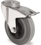 Lenkrolle m.Festst.D.125mm Trgf.100kg m.R&uuml;ckenloch Rollenlager VG grau TECWERK