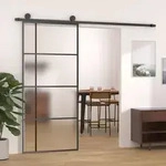 vidaXL Schiebet&uuml;r ESG-Glas und Aluminium mattiert 90x205 cm Schwarz