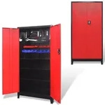 vidaXL Werkzeugschrank mit 2 T&uuml;ren Stahl 90x40x180 cm Schwarz/Rot