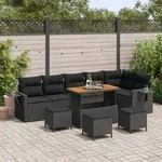 vidaXL 10-teilige Garten Sofa Set mit Kissen Schwarz Poly Rattan Akazie