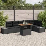 vidaXL 7-tlg. Garten-Essgruppe mit Kissen Schwarz Poly Rattan Akazie
