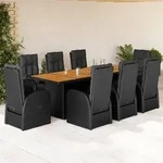 vidaXL 9-tlg. Garten-Essgruppe mit Kissen Schwarz Poly Rattan
