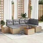 vidaXL 7-tlg. Garten-Sofagarnitur mit Kissen Beige Poly Rattan Akazie