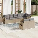 vidaXL 8-tlg. Garten-Sofagarnitur mit Kissen Beige Poly Rattan