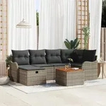 vidaXL 7-teiliges Garten-Sofa-Set mit Kissen Grau Poly Rattan