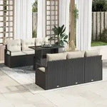 vidaXL 7-teiliges Garten-Sofa-Set mit Kissen Schwarz Poly-Rattan