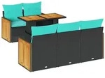 vidaXL 6-teiliges Gartensofa-Set mit Kissen, schwarz, Polyrattan, Akazie