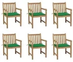 vidaXL Gartenst&uuml;hle 6 Stk. mit Gr&uuml;nen Kissen Massivholz Teak