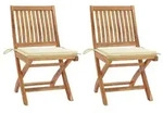 vidaXL Gartenst&uuml;hle 2 Stk. mit Cremen Kissen Teak Massivholz