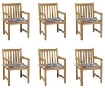 vidaXL Gartenst&uuml;hle 6 Stk. Graue Karomuster-Kissen Massivholz Teak
