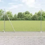 vidaXL Kettenzaun mit 7 Flanschpfosten 1,5x10 m verzinkter Stahl