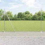 vidaXL Kettenschutzzaun mit 7 Flanschpfosten 1,5 x 10 m aus verzinktem Stahl