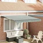 vidaXL Einziehbare Markise Gr&uuml;n und Wei&szlig; 350x250 cm Stoff