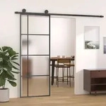vidaXL Schiebet&uuml;r ESG-Glas und Aluminium mattiert 90x205 cm Schwarz