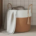 vidaXL Aufbewahrungskorb Braun und Wei&szlig; &Oslash;40x35 cm Baumwolle