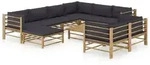 vidaXL 10-tlg. Garten-Lounge-Set mit Dunkelgrauen Kissen Bambus