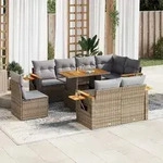 vidaXL 9-tlg. Garten-Sofagarnitur mit Kissen Beige Poly Rattan Akazie