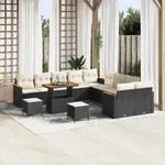 vidaXL 13-teiliges Garten Sofa Set mit Kissen Schwarz Poly Rattan Akazie